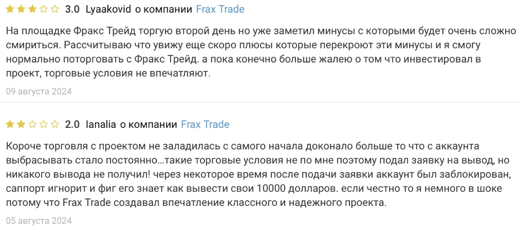 отзывы клиентов Frax Trade