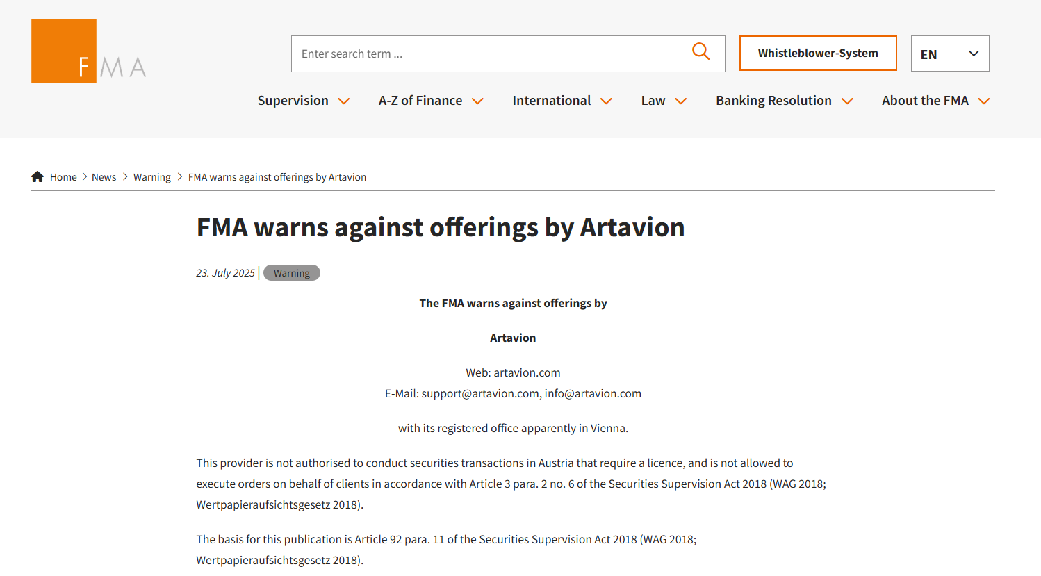 информация о Artavion
