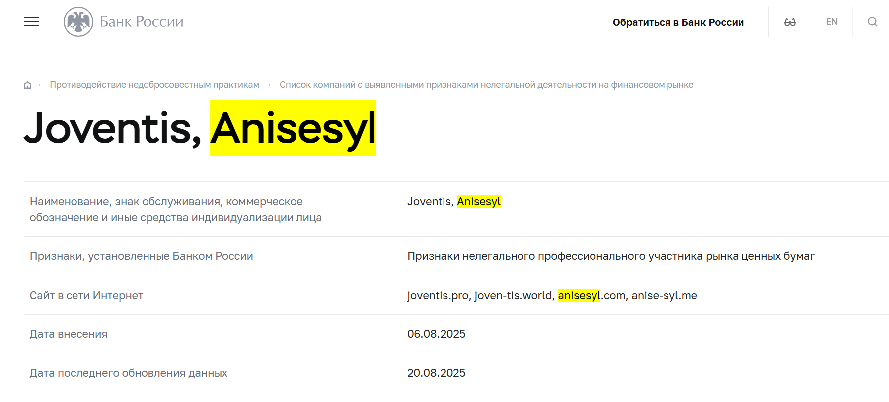 информация о Anisesyl