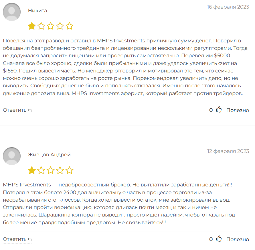 отзывы о MHPS Investments