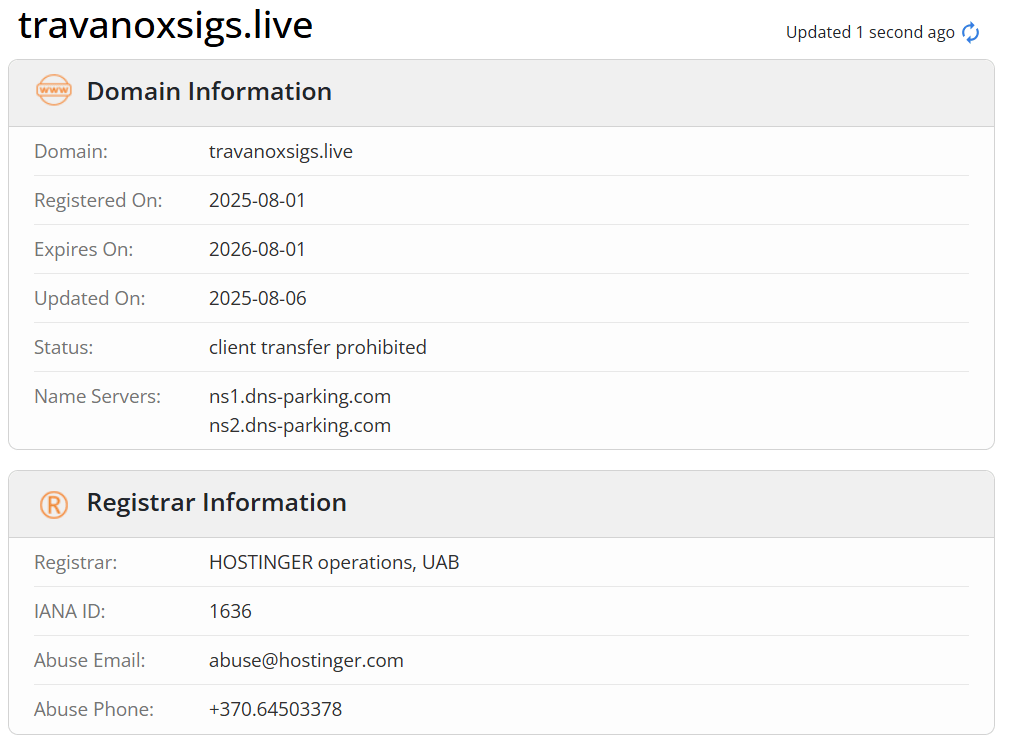 Travanox Sigs домен