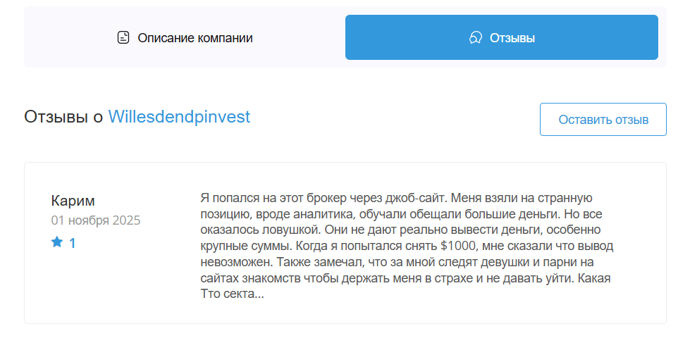 WILLESDENDPINVEST отзывы