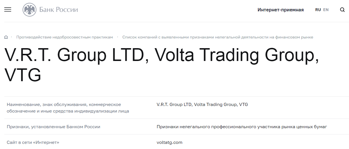 Подробный обзор Volta Trading Group   , Фото № 5 - 1-consult.net