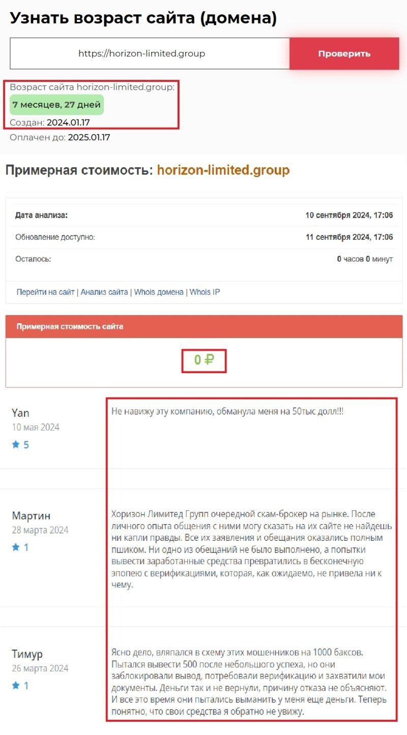 Horizon Limited Group скам