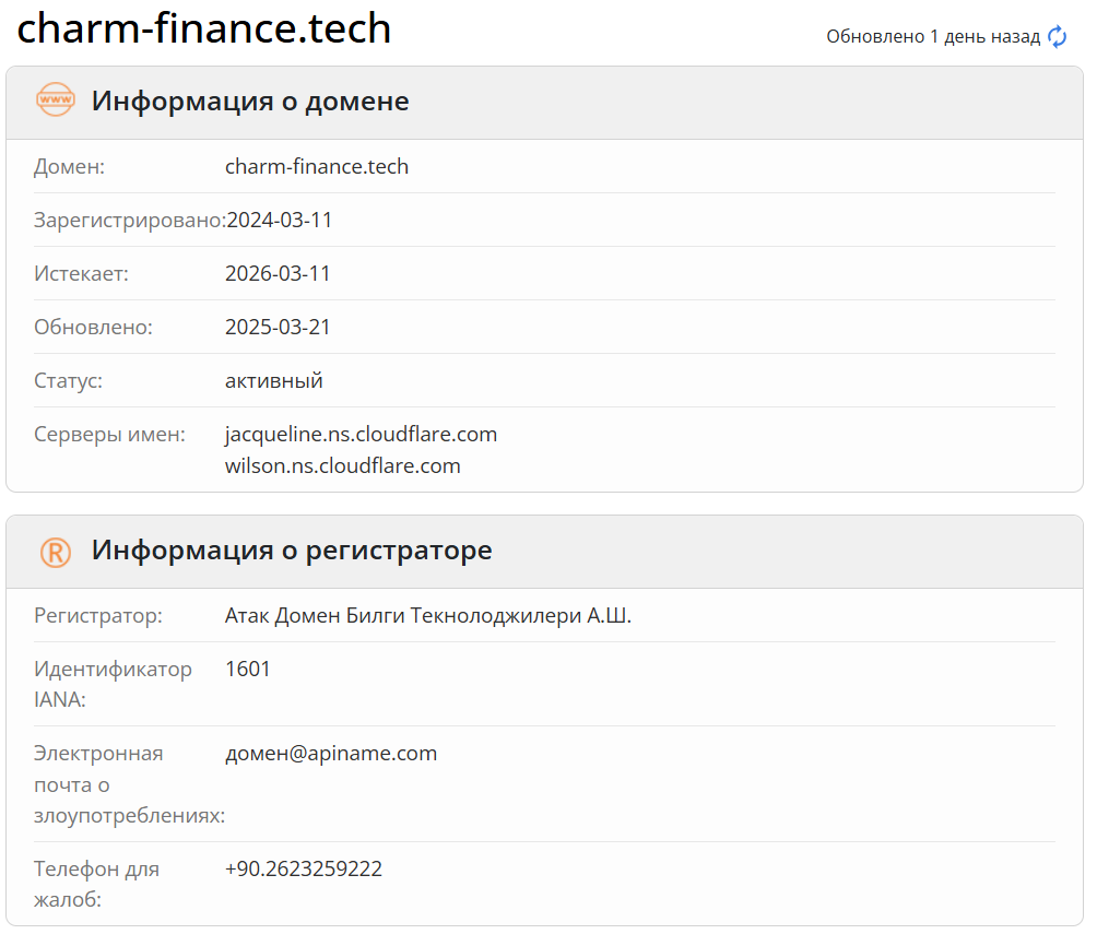 проверка домена Charm Finance