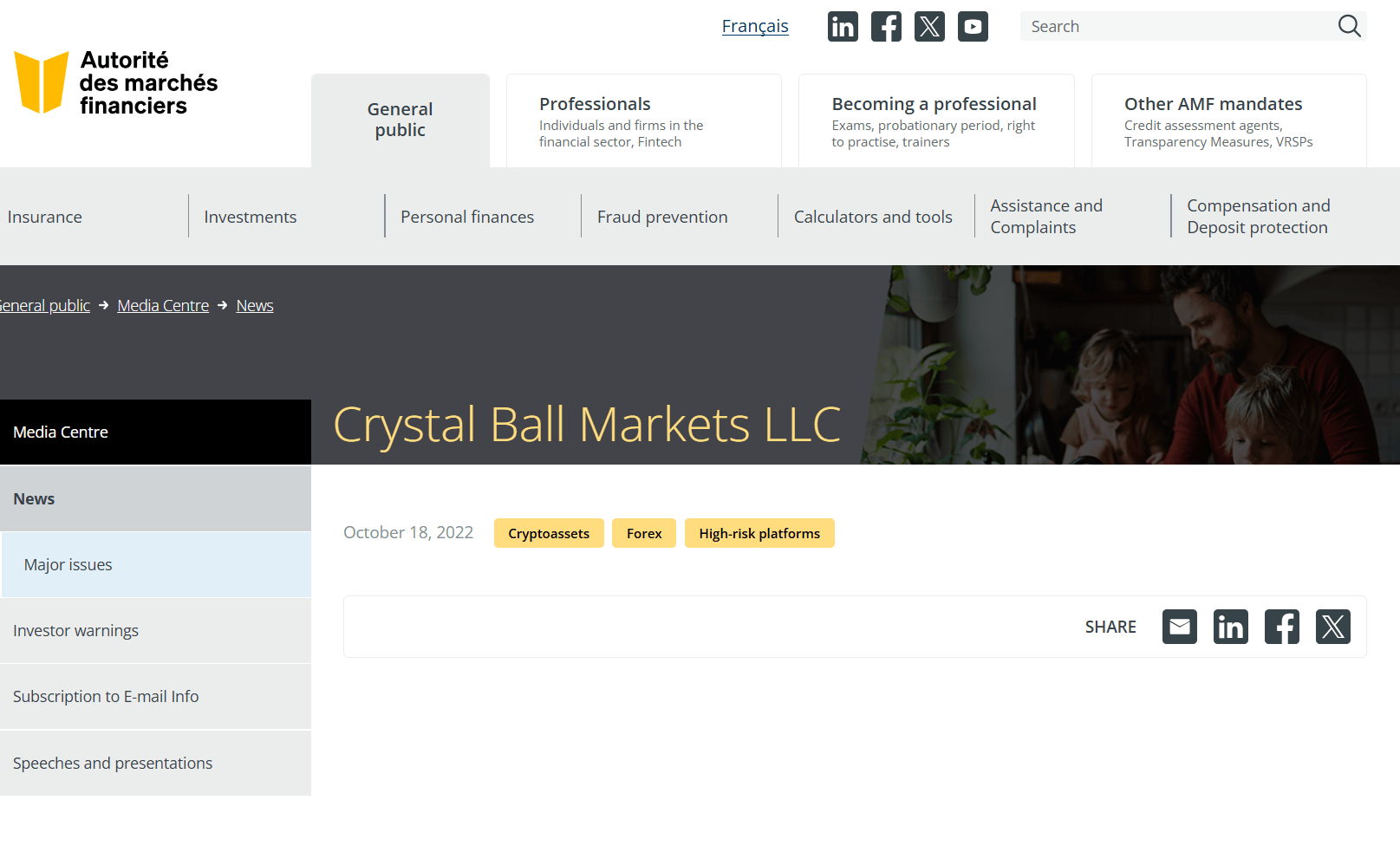 страница сайта Crystal Ball Markets