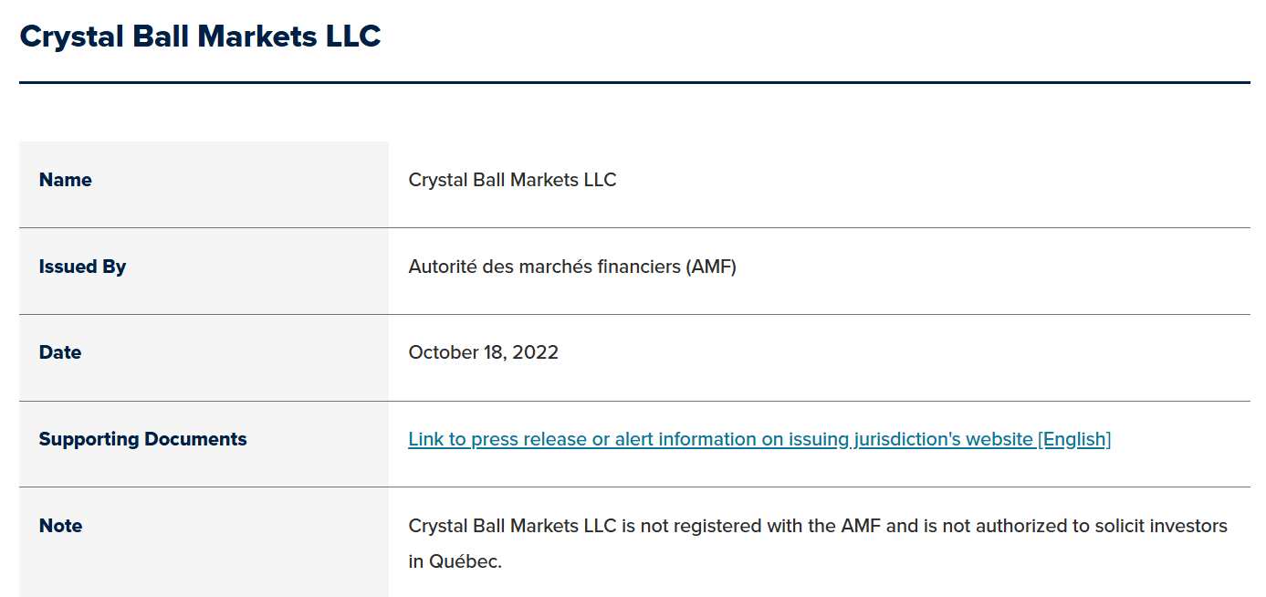 информация о Crystal Ball Markets