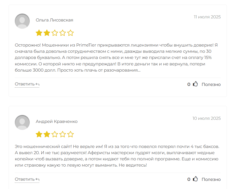 отзывы клиентов PrimeTier
