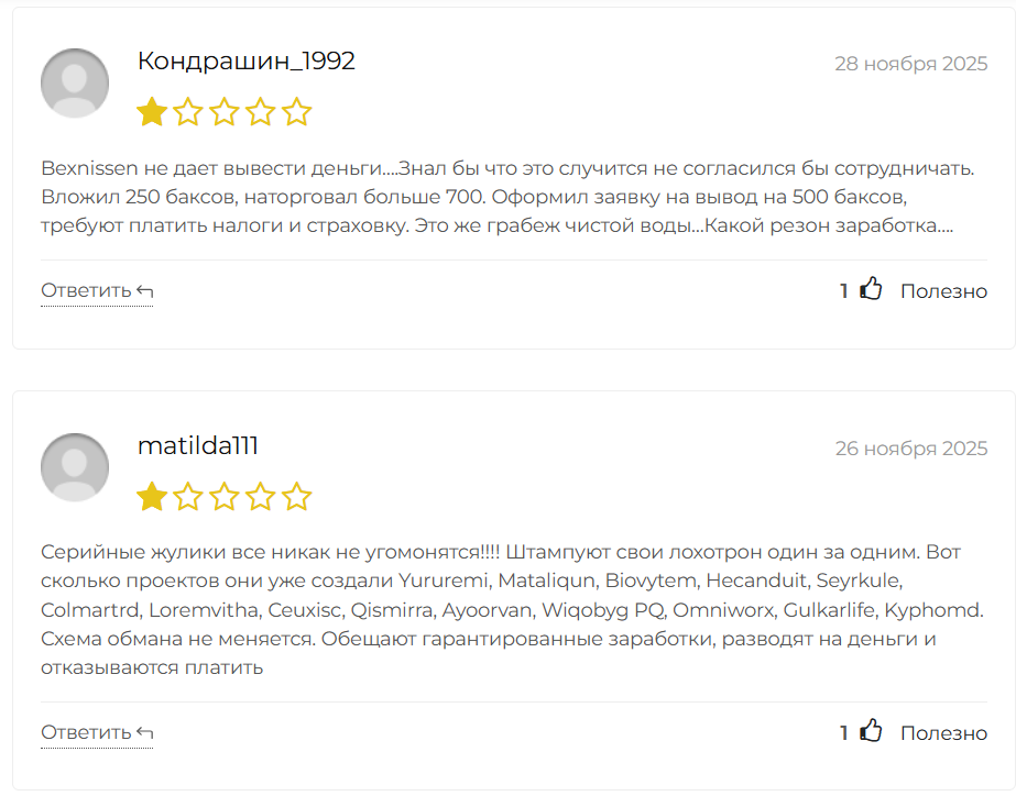 Bexnissen — обзор платформы, отзывы клиентов и проверка брокера, Фото № 4 настоящие отзывы про Bexnissen