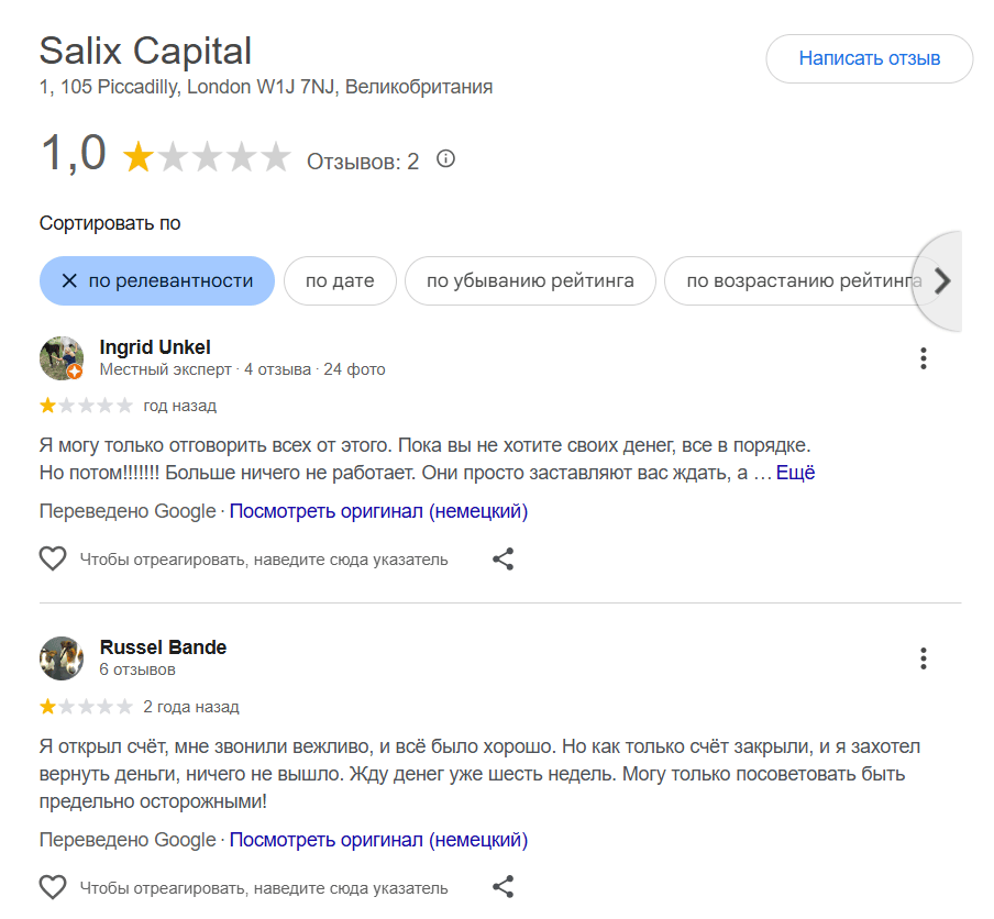 отзывы о Sallix Capital
