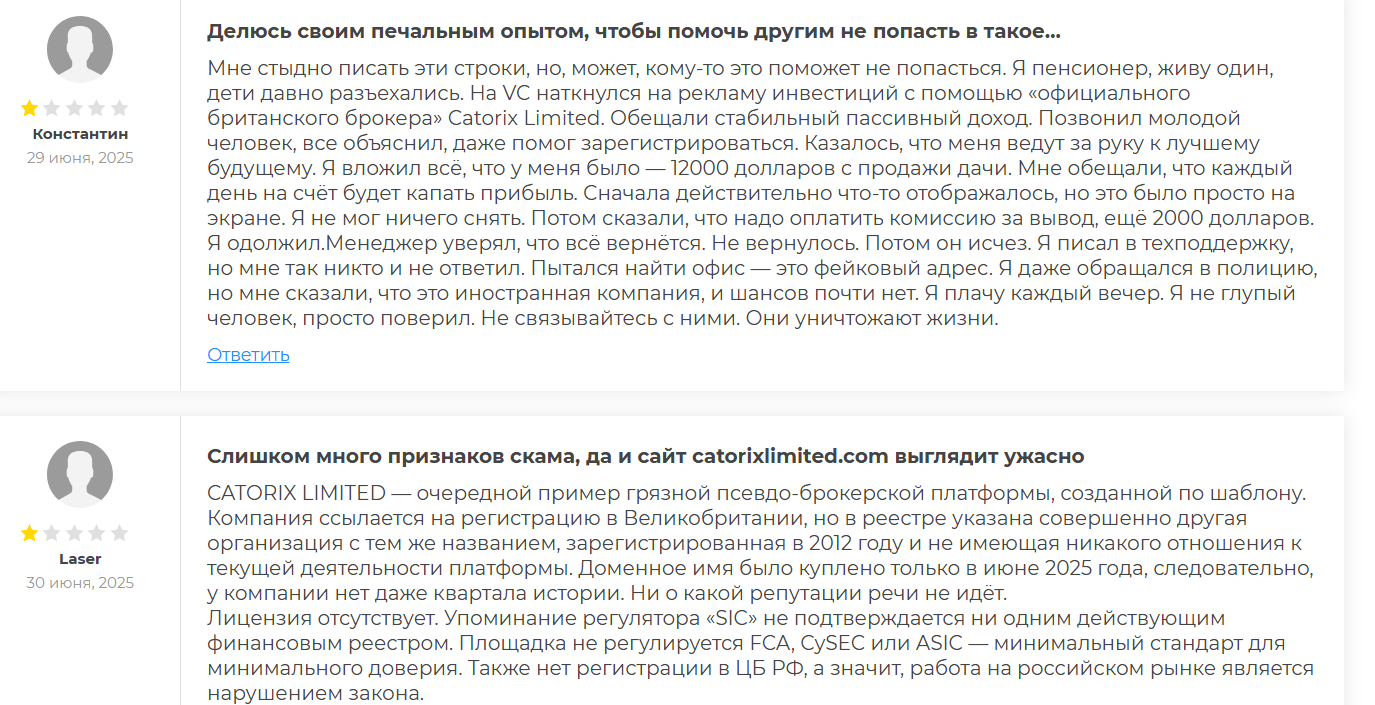 Catorix Limited отзывы