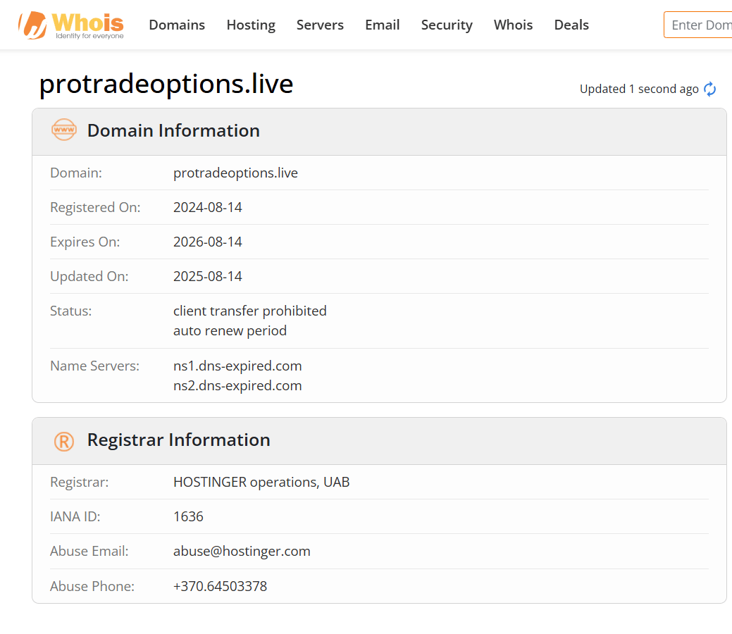 ProTrade Options домен