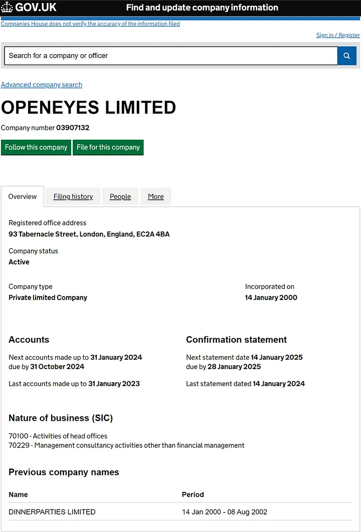 информация про Open Eyes Limited