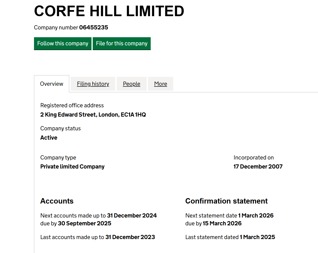 Corfe Hill Limited развод