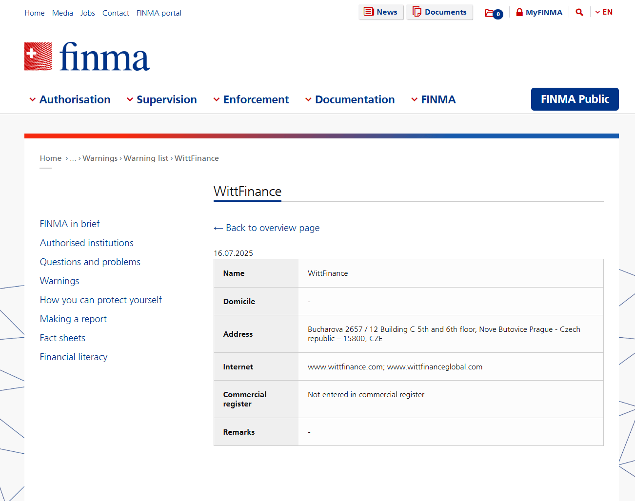 информация о WITT Finance