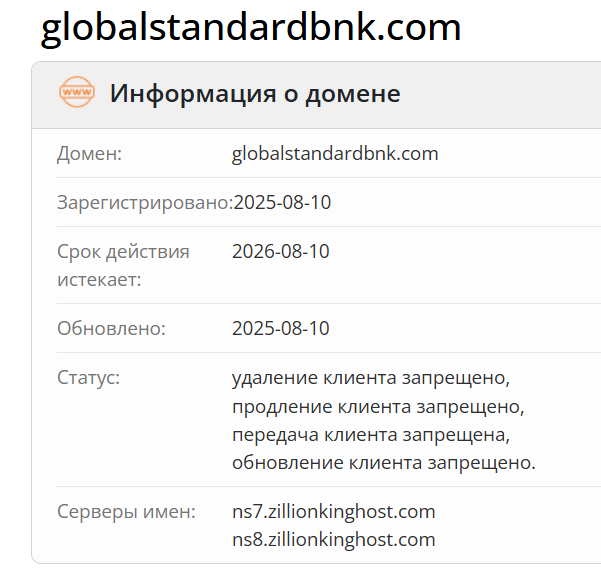 домен GLOBAL STANDARD Bank
