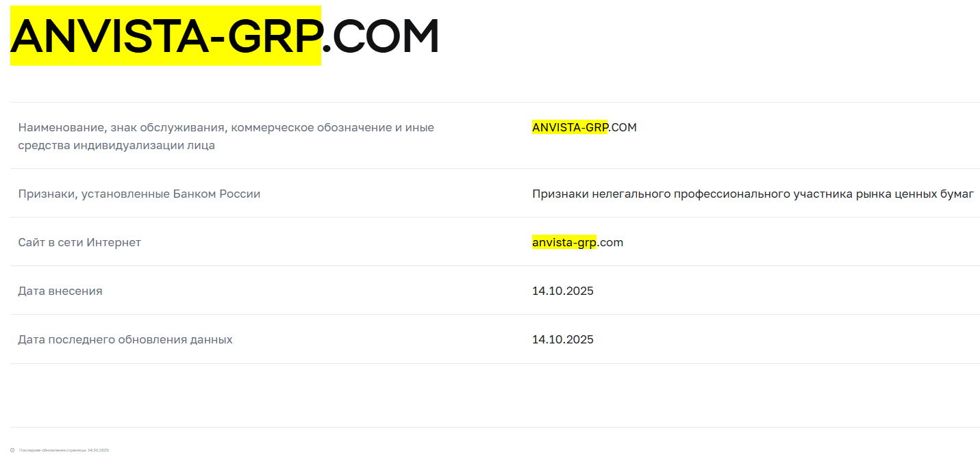 Anvista Group — обзор условий заработка и реальные отзывы клиентов, Фото № 1 инфо о реестре Anvista Group